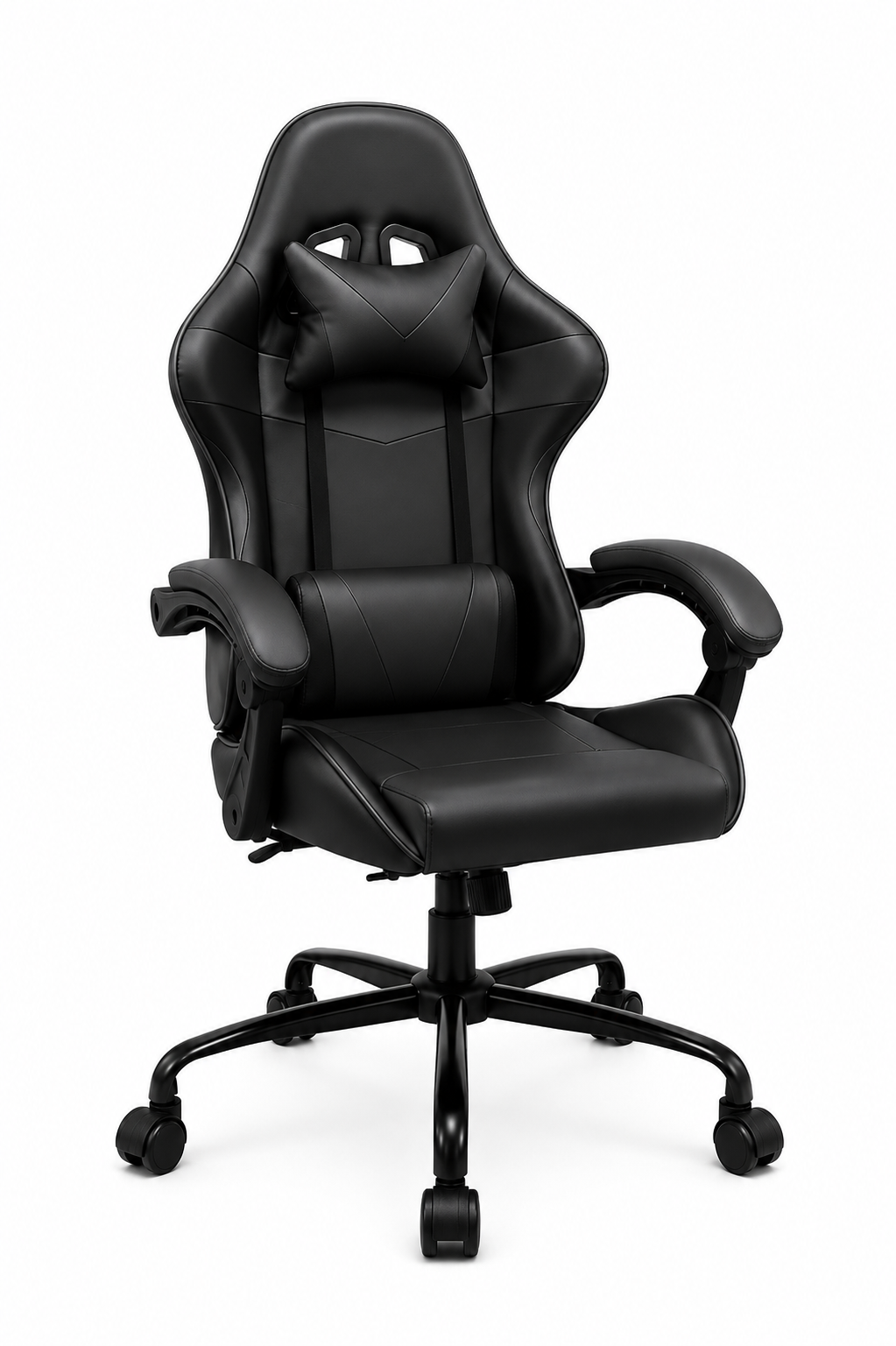 SILLA GAMER NEGRA-CON REPOSAPIÉS Y MASAJEADOR