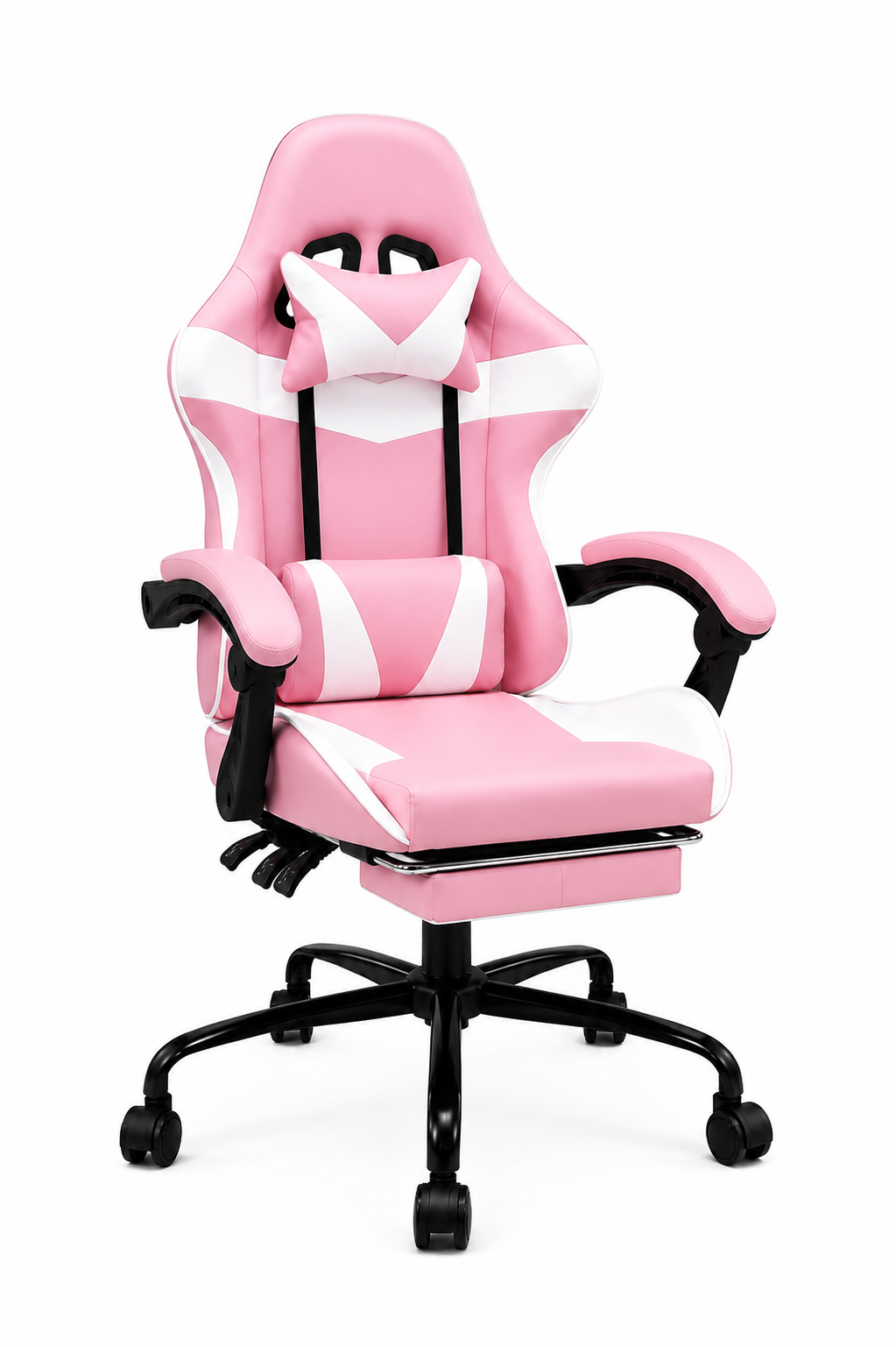 SILLA GAMER ROSA-CON REPOSAPIÉS Y MASAJEADOR