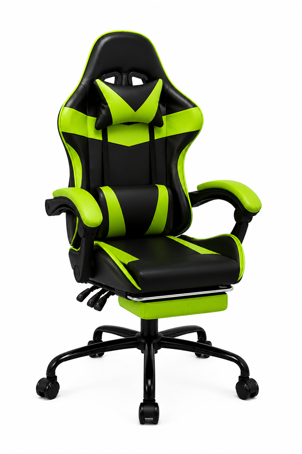 SILLA GAMER VERDE-CON REPOSAPIÉS Y MASAJEADOR