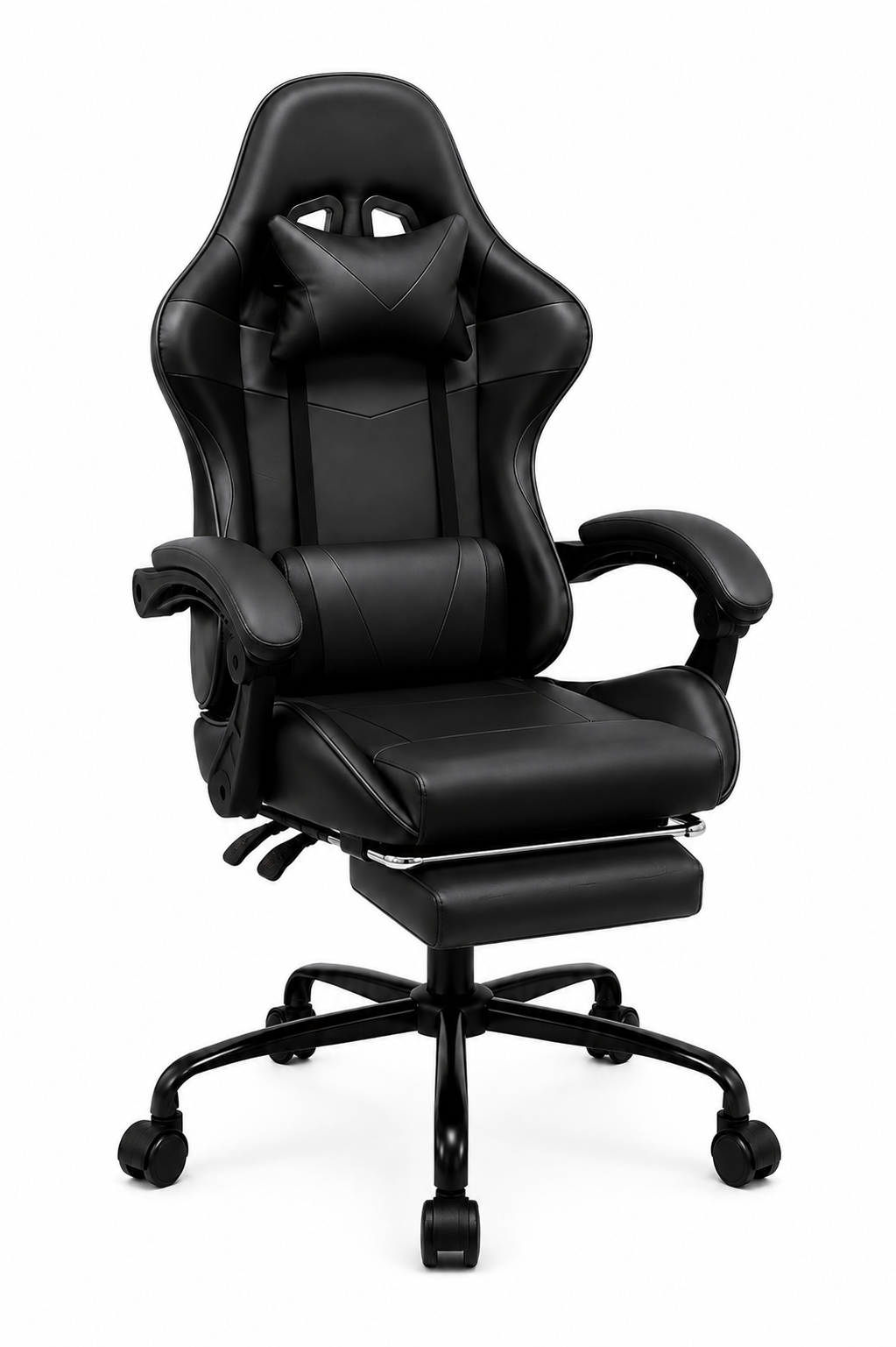 SILLA GAMER NEGRA-CON REPOSAPIÉS Y MASAJEADOR