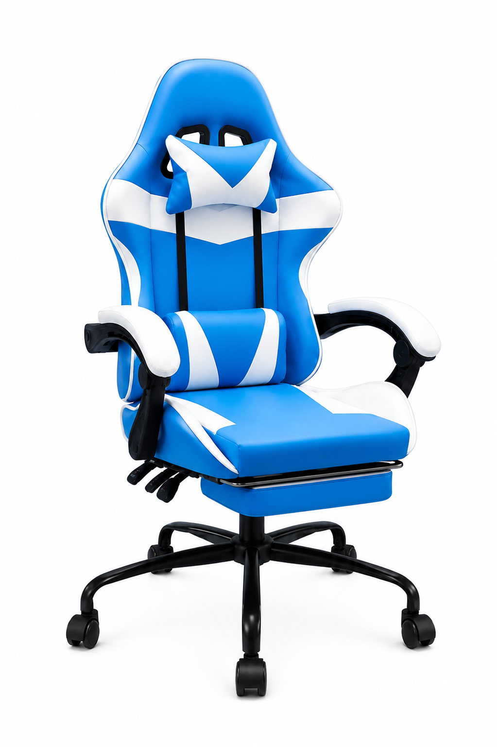 SILLA GAMER AZUL-CON REPOSAPIÉS Y MASAJEADOR